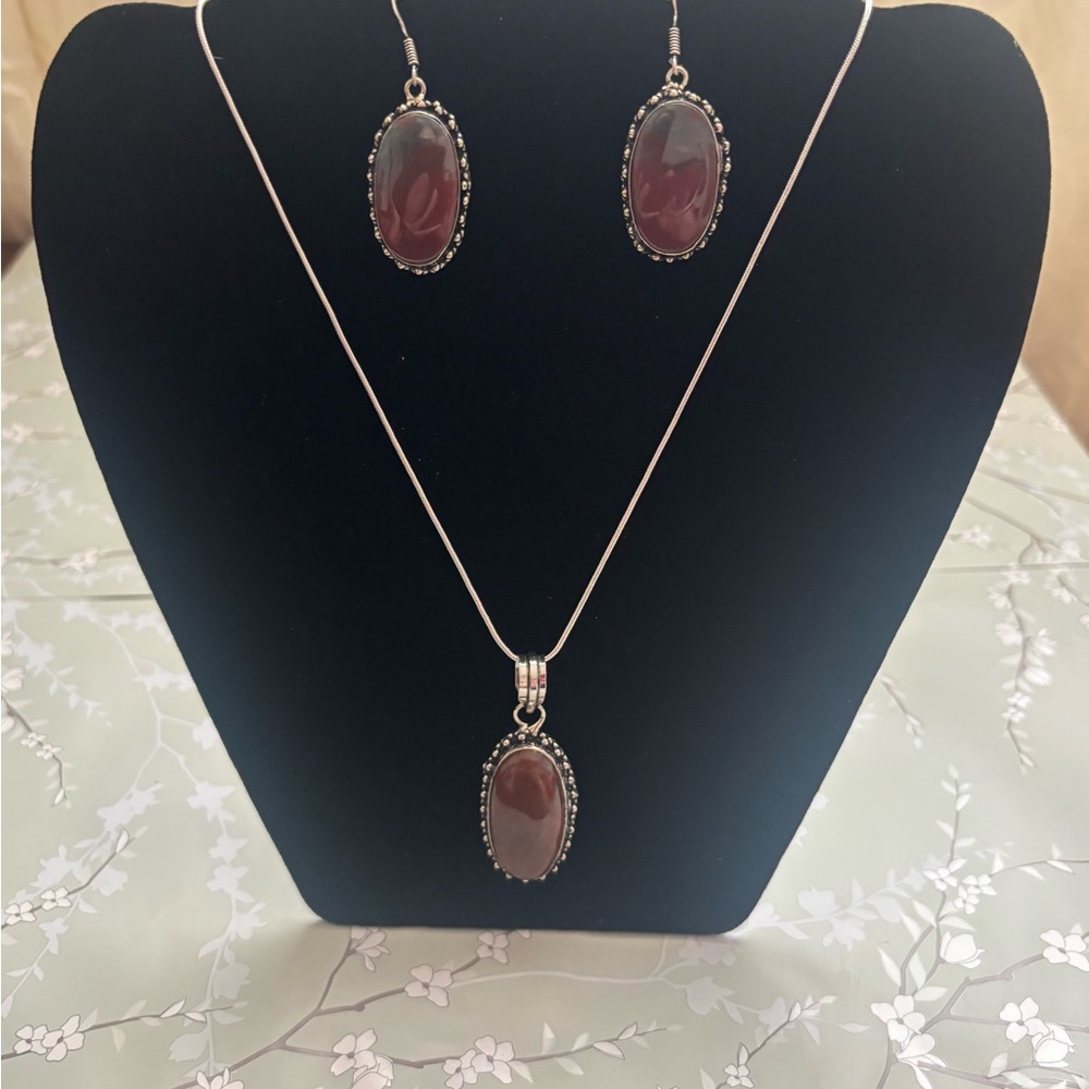 Red Moss agate necklace and earrings